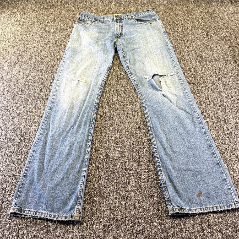 Vintage Levi's 527 Low Bootcut Jeans Mens 34x34 Blue Whiskering Denim Distressed
